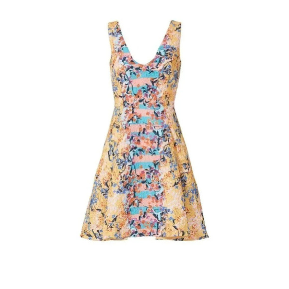SALONI Yellow Orange Floral Jess A-Line Cocktail Dress $525 - Picture 6 of 10